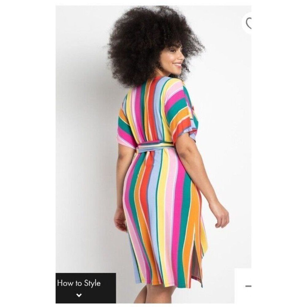 ELOQUII Womens Wrap Around Dress Multicolor Stripe V Neck Pullover Plus size 26 - Picture 7 of 7